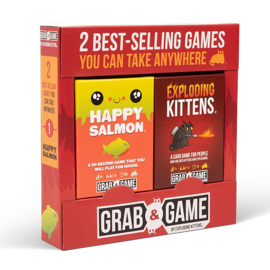 Exploding Kittens Mini-Travel Game Bundle - Exploding Kittens Card Game & Happy Salmon – Family Games Bundle for Kids and Adults – Fun Card Games, Travel-Friendly Play, Ideal Gift for Game Night Exploding Kittens