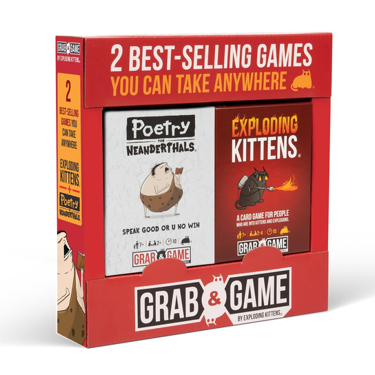 Exploding Kittens Mini-Travel Game Bundle - Exploding Kittens Card Game & Poetry For Neanderthals – Family Games Bundle for Kids and Adults – Fun Card Games, Travel-Friendly Play, Ideal Gift for Game Exploding Kittens