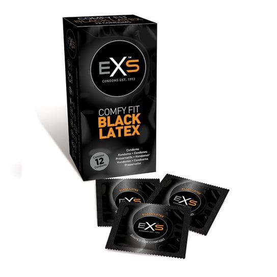 EXS, Comfy Fit Black Latex Condoms , Prezerwatywy z czarnego lateksu, 12 szt. EXS