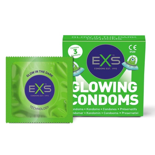 EXS, EXS Glowing Condoms, Prezerwatywy świecące w ciemności, 3 szt. EXS