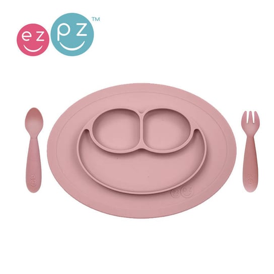 EZPZ, Komplet naczyń silikonowych, Mini Feeding Set pastelowy, róż EZPZ