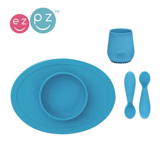 EZPZ, Komplet pierwszych naczyń silikonowych, First Foods Set, niebieski EZPZ