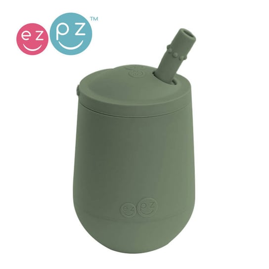 EZPZ, Silikonowy kubeczek ze słomką, Mini Cup + Straw Training System 120 ml, oliwkowy EZPZ