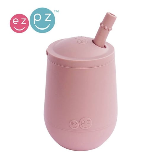 EZPZ, Silikonowy kubeczek ze słomką, Mini Cup + Straw Training System, 120 ml, pastelowy róż EZPZ