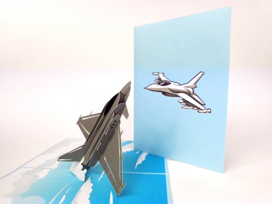 F16 JET Niebieski Samolot, Kartka 3D, Prezent GrandGift