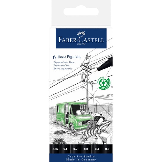 Faber-Castell, Cienkopis Ecco Pigment All Black 6 szt. (0.05,0.1,0.2,0.3,0.4, 0.5) Faber-Castell