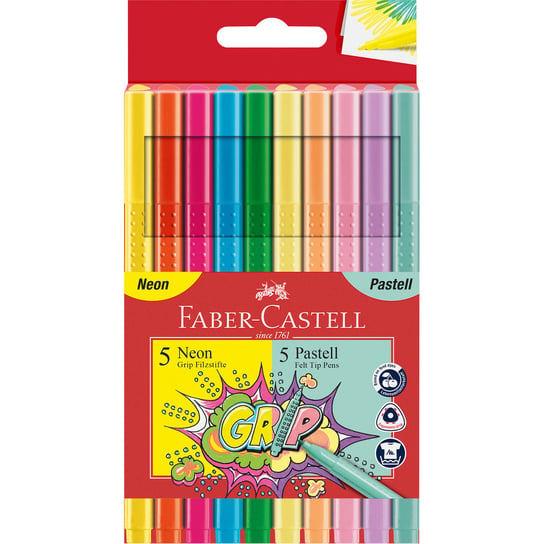 Faber-Castell, flamastry w etui, 5 kolorów neonowych + 5 kolorów pastelowych Faber-Castell