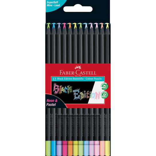 Faber-Castell, pastelowe i neonowe kredki trójkątne, Black Edition, 12 kolorów Faber-Castell