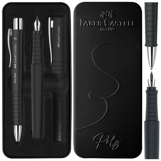 FABER-CASTELL Pióro wieczne + długopis automatyczny Poly ZESTAW ETUI CZARNY Faber-Castell
