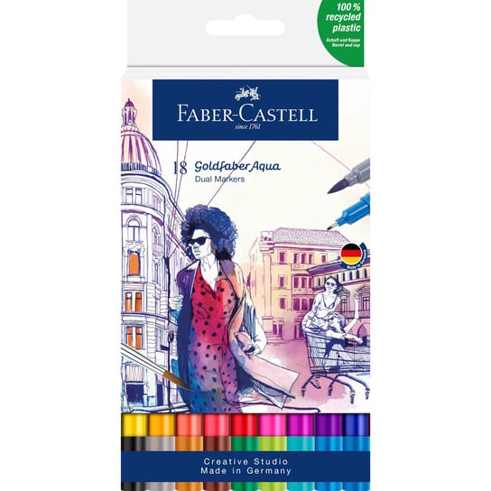 Faber-Castell, Pisak akwarelowy GOLDFABER AQUA dwustronny, zestaw 18 kol. Faber-Castell
