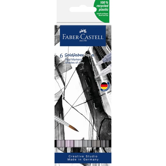 Faber-Castell, Pisak akwarelowy GOLDFABER AQUA dwustronny, zestaw SHADES OF GREY 6 szt. Faber-Castell