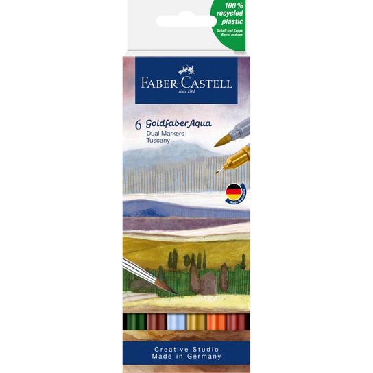 Faber-Castell, Pisak akwarelowy GOLDFABER AQUA dwustronny,  zestaw TUSCANY 6 szt. Faber-Castell