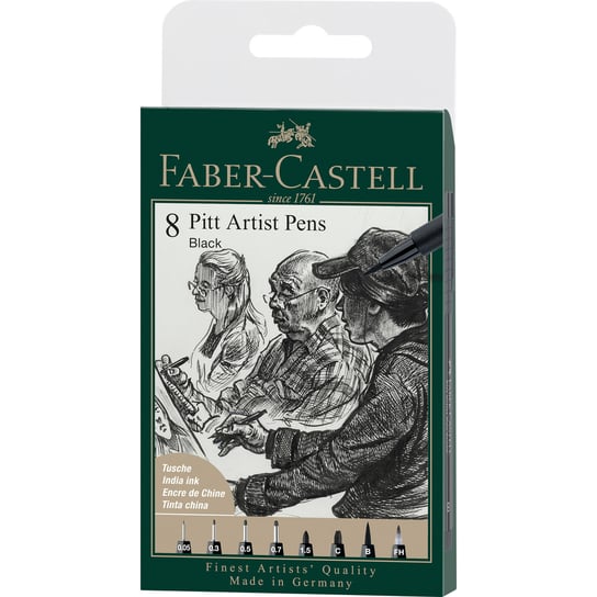 Faber-Castell, Pitt Artist Pen Black końcówki: XXS, S, F , M, B, C, 1.5, FH 8 szt. etui Faber-Castell