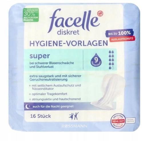 Facelle Diskret Wkładki Higieniczne, Super Nietrzymanie Moczu 16 Szt Facelle