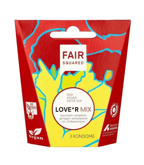 Fair Squared, Prezerwatywy LOVE*R Mix cienkie z wypustkami truskawkowe, Fair Rubber, 3 szt. Fair Squared