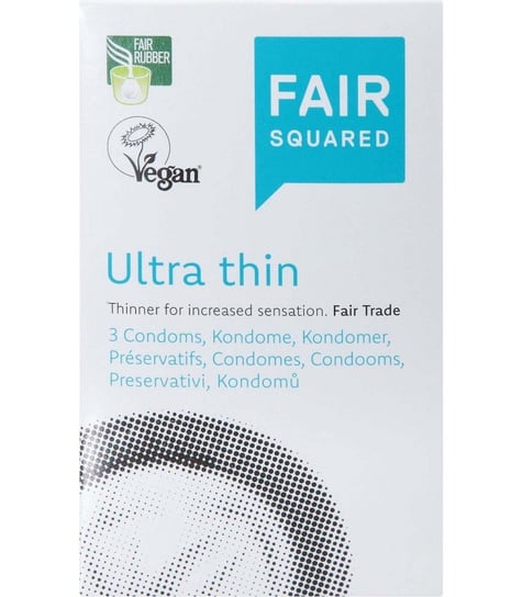 Fair Squared, Prezerwatywy ULTRA THIN, cienkie, przezroczyste z naturalnego lateksu, nawilżane, certyfikowane FAIR RUBBER, 3szt Fair Squared