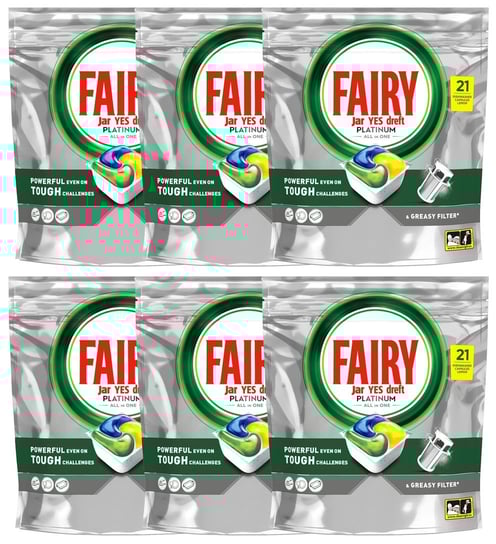 Fairy Platinum All in One Kapsułki do zmywarki 6 x 21 szt. Fairy
