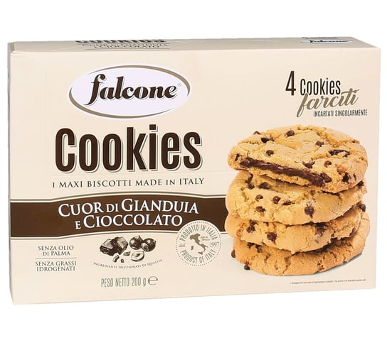 FALCONE Cookies - Ciasteczka z kawałkami mlecznej czekolady wypełnione kremem z orzechów laskowych 200g 1 paczka FALCONE