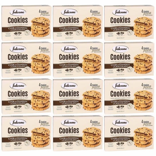 FALCONE Cookies - Ciasteczka z kawałkami mlecznej czekolady wypełnione kremem z orzechów laskowych 200g 12 paczek FALCONE