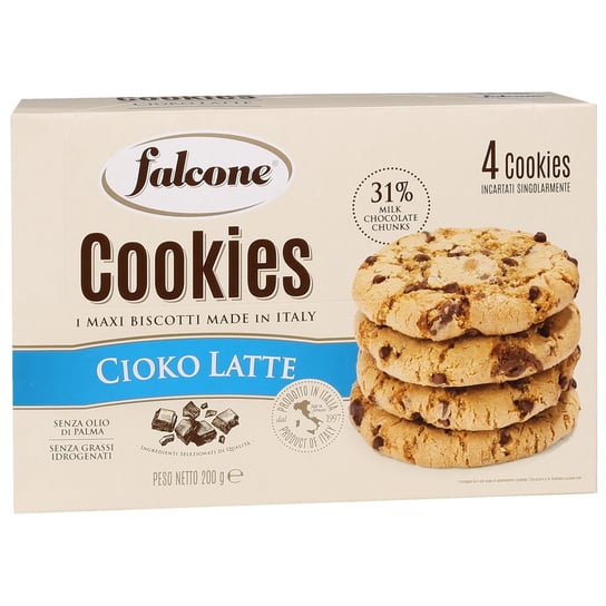 FALCONE Cookies Cioko Latte - Ciasteczka z kawałkami mlecznej czekolady 200g 1 paczka FALCONE