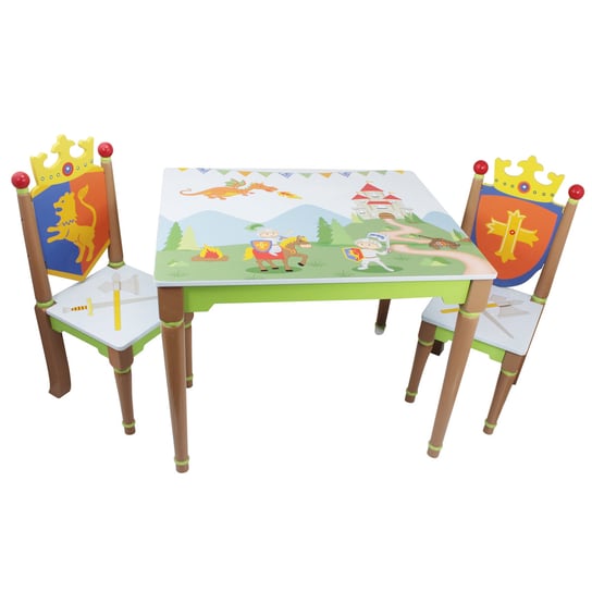 Fantasy Fields Dziecięcy Zestaw Rycerzy i Smoki Dziecięcy Drewniany Stół i Krzesła TD-11837A Teamson