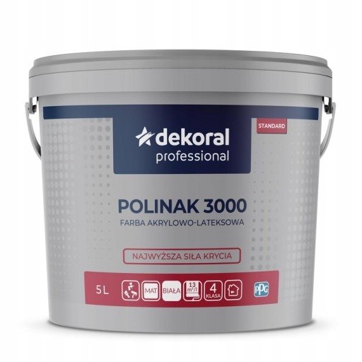 Farba do ścian i sufitów Polinak 3000 Mat 5L Biała akrylowo - lateksowa PPG