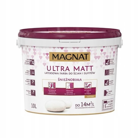 Farba Lateksowa Do Ścian I Sufitów Magnat Ultra Matt 10L Biała Śnieżka