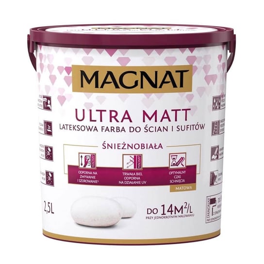 Farba Lateksowa Magnat Ultra Matt Śnieżnobiała 2,5L Magnat