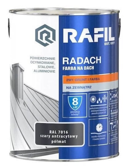 Farba Na Dach Radach 5L Antracyt Półmat Ral 7016 Rafil Rafil