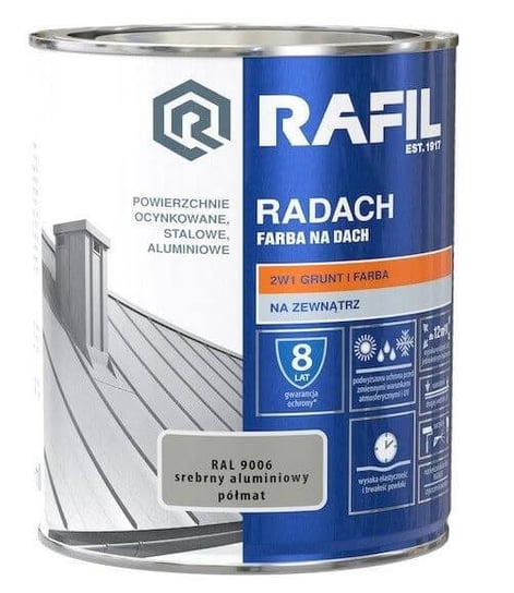 Farba Na Dach Rail Radach 0,75L Srebrny Aluminiowy Ral 9006 Rafil Rafil