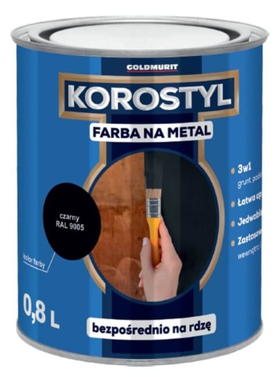 Farba Na Metal 3W1 Korostyl Czarny Ral 9005 0,8L Goldmurit Goldmurit