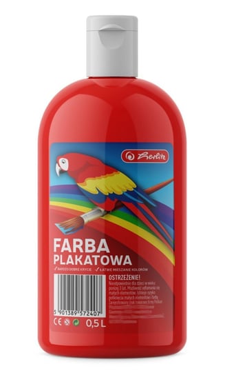 Farba plakatowa w butelce 500ml czerwona HERLITZ - czerwony Herlitz