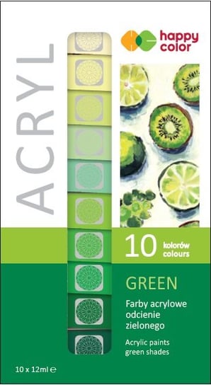 Farby akrylowe, 10 odcieni zielonego Happy Color