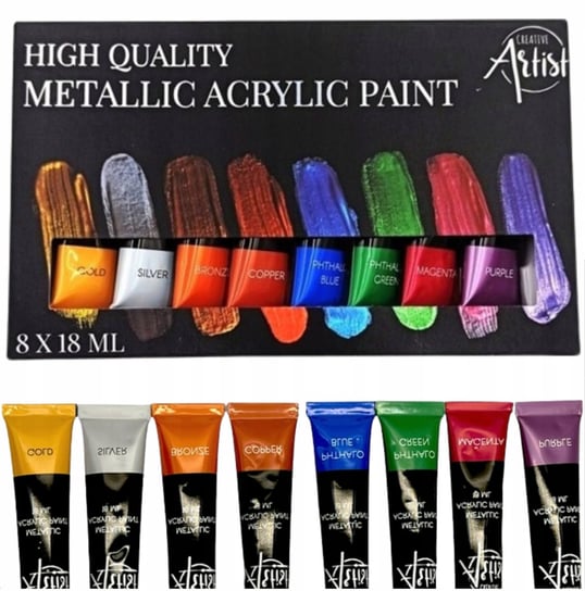 Farby Akrylowe Metaliczne Kolory Zestaw 8Szt X18Ml Inny producent