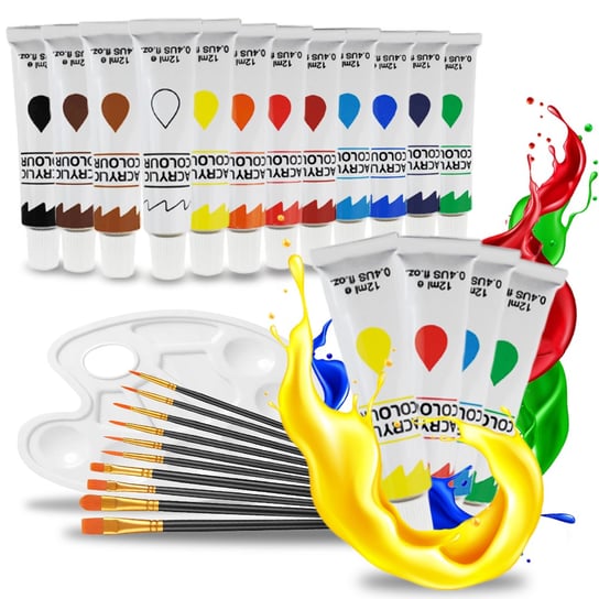 Farby Akrylowe Pędzelki Paletka Pędzle Akryle Zestaw Artmaker