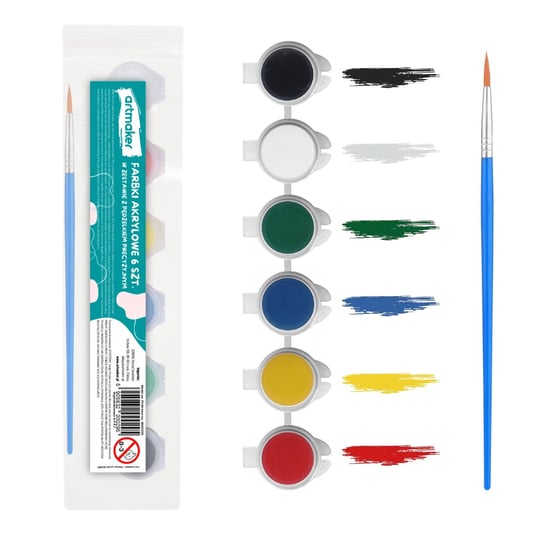 Farby akrylowe zestaw farb akrylowych 6 szt. farbki do malowania 6x3 ml + pędzelek Artmaker