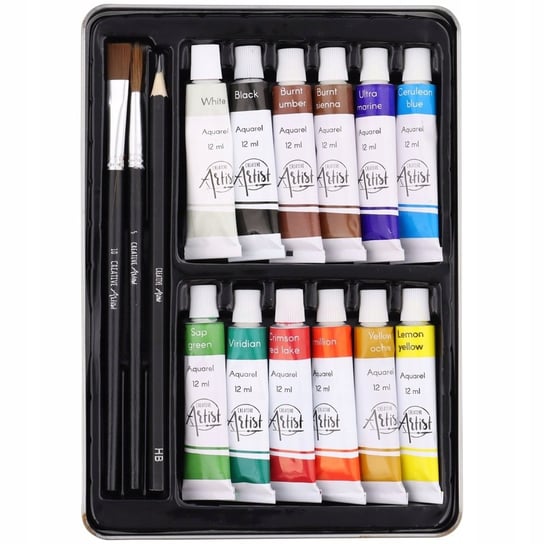 Farby Akwarele 12 Kol Ołówek Pędzelki Artist Creative 3Z 3Z