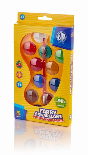 Farby akwarelowe 12 kolorów fi 30 mm - paletka Astra