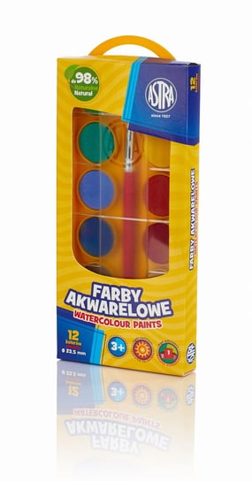 Farby akwarelowe Astra 12 kolorów - fi 23,5 mm w pudełku Astra