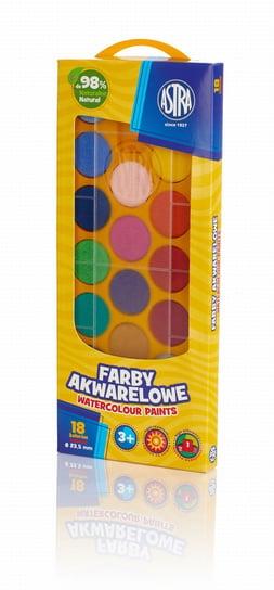 Farby akwarelowe Astra 18 kolorów - fi 23,5 mm w pudełku Astra