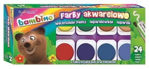 Farby akwarelowe Bambino, 24 kolory, mix wzorów Bambino