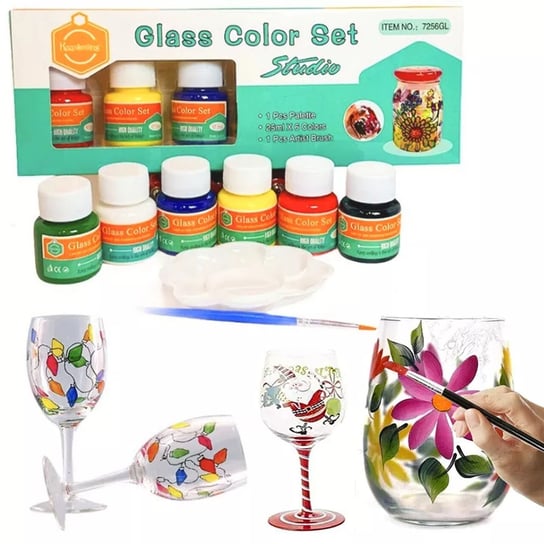 Farby Do Szkła Ceramiki Porcelany Zestaw Do Malowania Na Szkle 6 Kolorów X 25Ml + Pędzel Paletka Malarska Inna marka