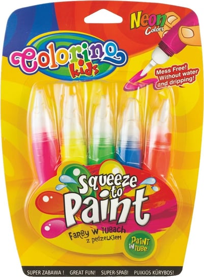 Farby w tubach z pędzelkami, Neon, 5 kolorów Colorino