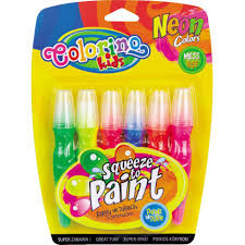 Farby w tubach z pędzelkiem, Colorino Kids, 6 kolorów neon Colorino