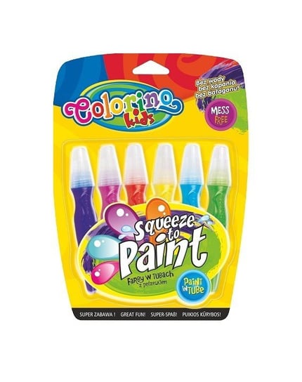 Farby w tubach z pędzelkiem, Colorino Kids Squeeze to paint, 6 kolorów Colorino