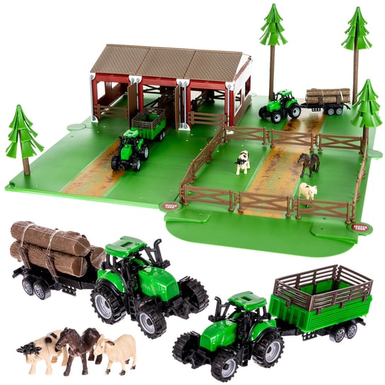 Farma Zagroda Zwierzątka Zwierzęta Traktor Przyczepa Figurki Krowa Koń 102 KRUZZEL Kruzzel