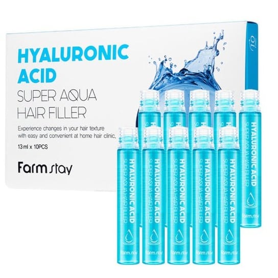 FarmStay, Hyaluronic Acid Super Aqua Hair Filler, Nawilżające Ampułki Do Włosów, 10x13ml Farmstay