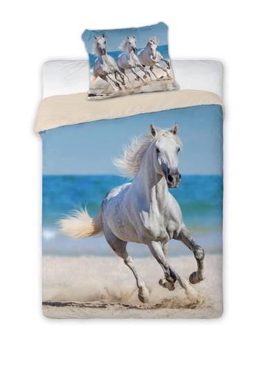 FARO, Pościel bawełniana 140x200+70x90 cm, Best Friends Biały Koń Plaża Faro