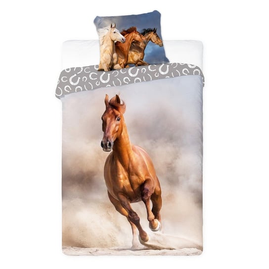 FARO, Pościel bawełniana 140x200+70x90 cm, Horses, Koń w galopie Faro