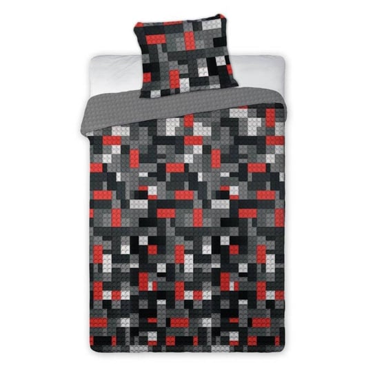FARO, Pościel bawełniana 140x200+70x90 cm, Klocki czarne i czerwone Faro